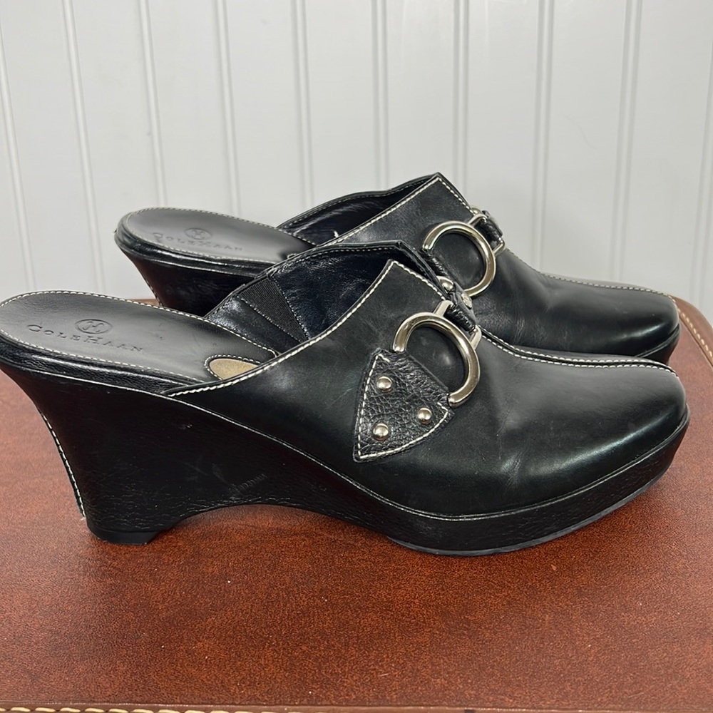 - Cole Haan Black Slip On Wedge Mules Size 9B - Picture 3 of 16